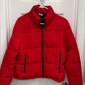 Red Puffer Jacket with Zipper Pockets